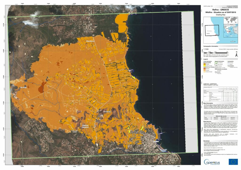 Die von der Waldbrand betroffene Fläche. Quelle: Copernicus Emergency Management Service — Mapping