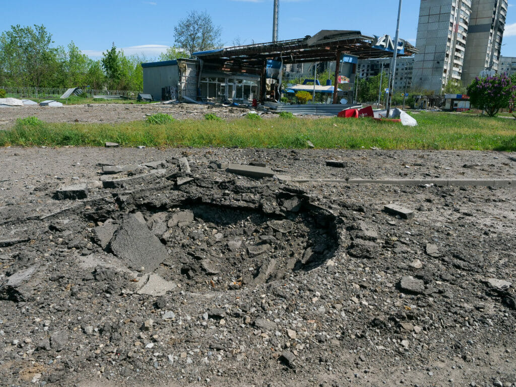 Kriegsschäden in Charkiw. Foto: Niklas Golitschek